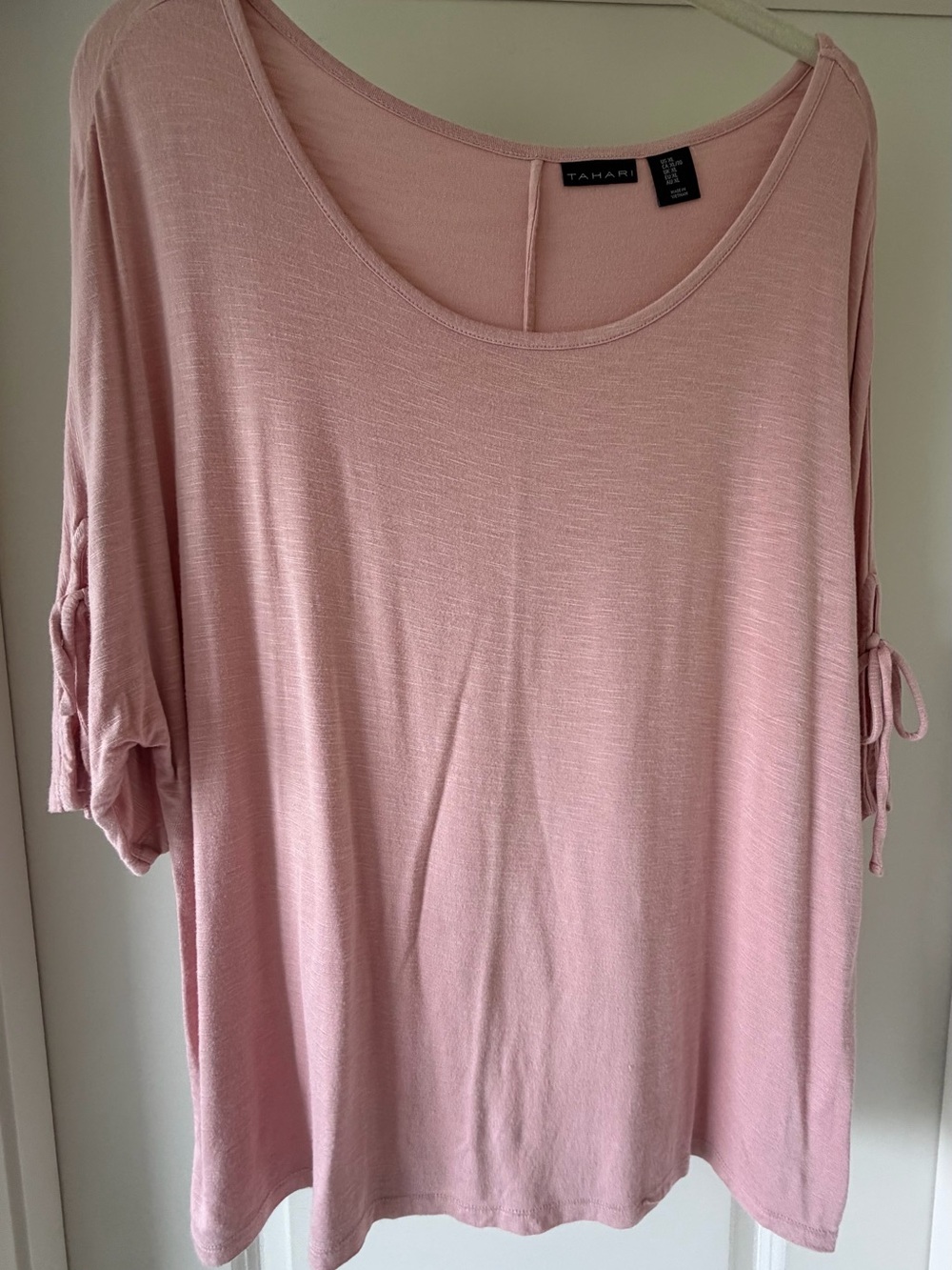 Tahari Blush Pink Short-Sleeve Scoop Neck Top with Tie Sleeves